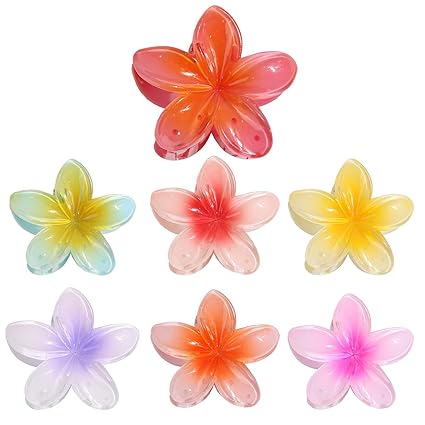 Pack of 3 - Flower Hair Clip Colorful Hair Band For girls &amp; Women - Medium, Light Purple, Aqua Blue, Orange 