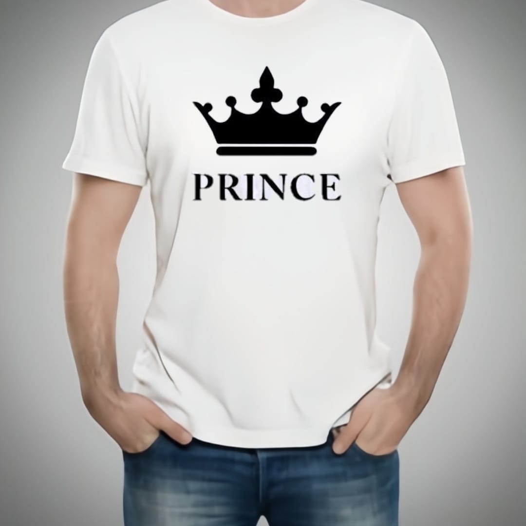 Combo Of King, Queen, Prince &amp; Princes Style White T-Shirt with Cute Design – Best Quality T-Shirts For Girls | T-Shirt For Women - T-Shirt For Boy | T-Shirt For Men - Large