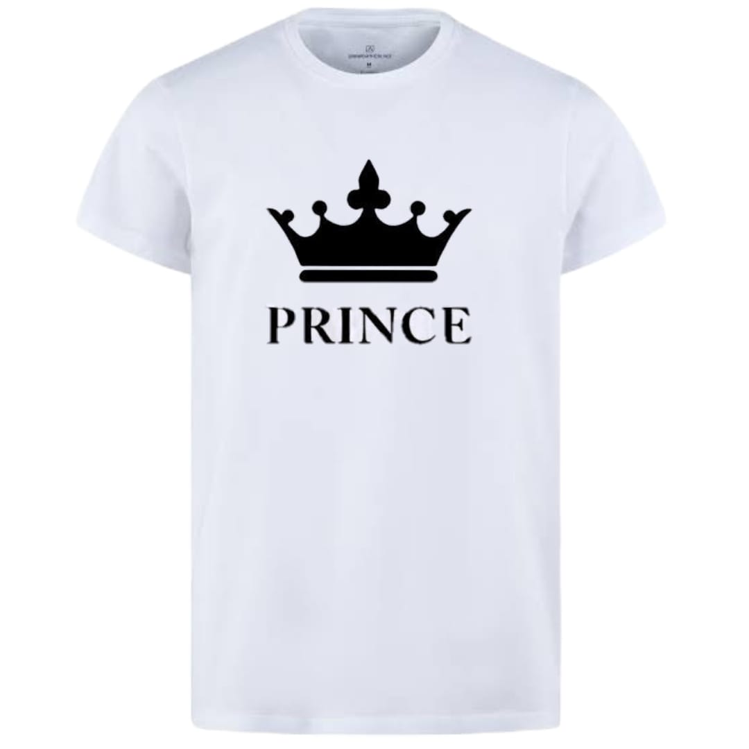 Combo Of Prince &amp; Princes Style White T-Shirt with Cute Design - Prince &amp; Princess Design T-Shirts  – Best Quality T-Shirts For Girls | T-Shirt For Women - T-Shirt For Boy | T-Shirt For Men | Princes T-Shirts  | Prince Design T-Shirt - Small