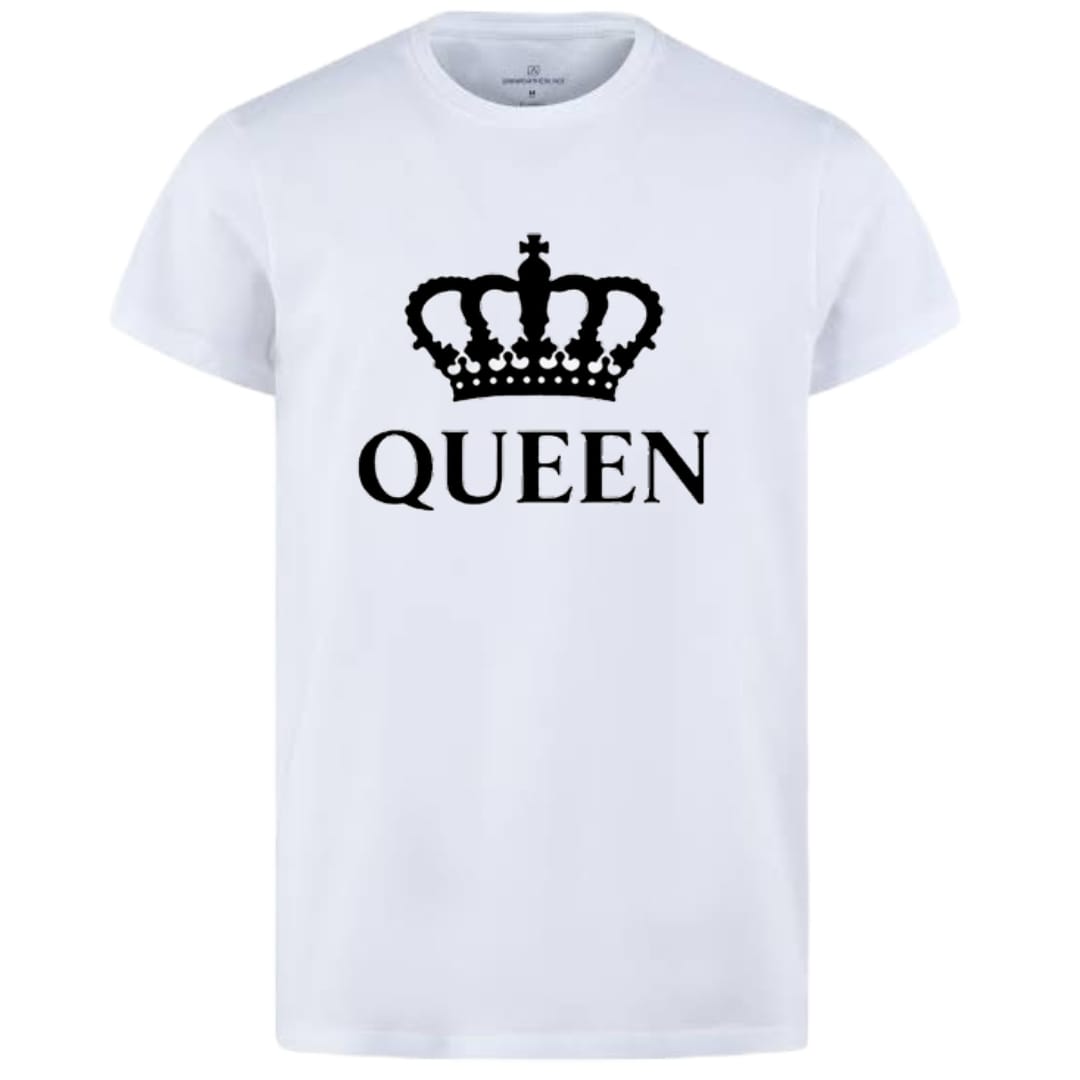 Combo Of King &amp; Queen Style White T-Shirt with Cute Design - King &amp; Queen Design T-Shirts  – Best Quality T-Shirts For Girls | T-Shirt For Women - T-Shirt For Boy | T-Shirt For Men | Queen T-Shirts  | King Design T-Shirt - Small