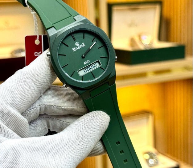 SEASTAR SS-1110Gc Men’s Waterproof Quartz Watch – Analog Digital Display, Silicone Strap, Premium Build (Without Box) - White