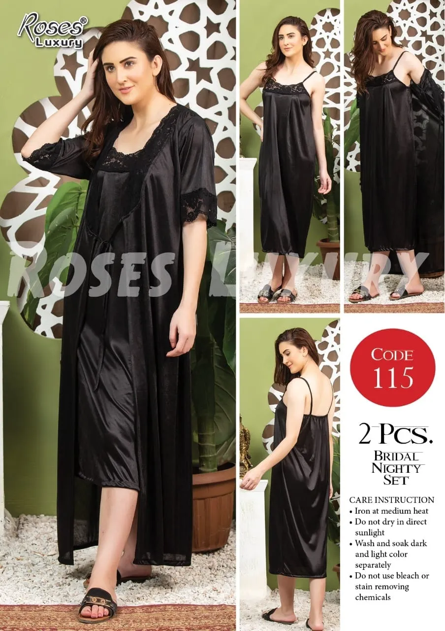 2 pc bridal nighty set black