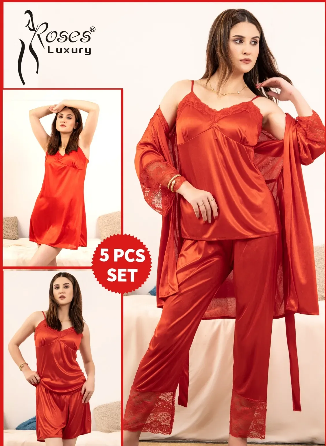 5-Piece Nightwear Set Red